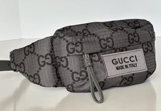 Gucci Maxi GG Logo Gray/Black Nylon Belt Bag 767934 IT NWT