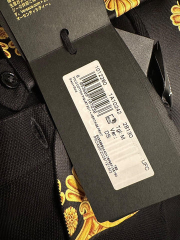 Versace Medusa Black/Gold Piquet Cotton Polo Shirt M 1012260 NWT