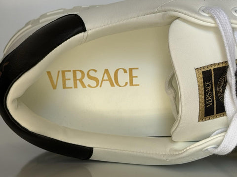 Versace Greek key Men's White/Black Leather Sneakers 12 US (45) 1014460 NIB $725