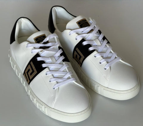 Versace Greek key Men's White/Black Leather Sneakers 12 US (45) 1014460 NIB $725