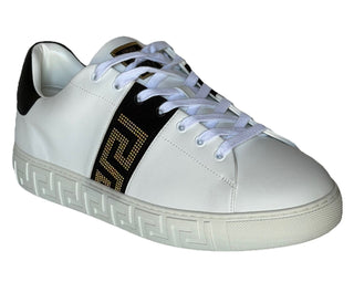 Versace Greek key Men's White/Black Leather Sneakers 13 US (46) 1014460 NIB $725