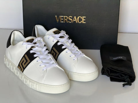 Versace Greek key Men's White/Black Leather Sneakers 13 US (46) 1014460 NIB $725