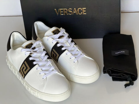 Versace Greek key Men's White/Black Leather Sneakers 13 US (46) 1014460 NIB $725