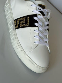 Versace Greek key Men's White/Black Leather Sneakers 13 US (46) 1014460 NIB $725