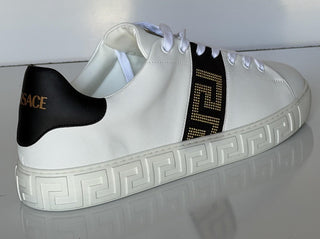 Versace Greek key Men's White/Black Leather Sneakers 13 US (46) 1014460 NIB $725