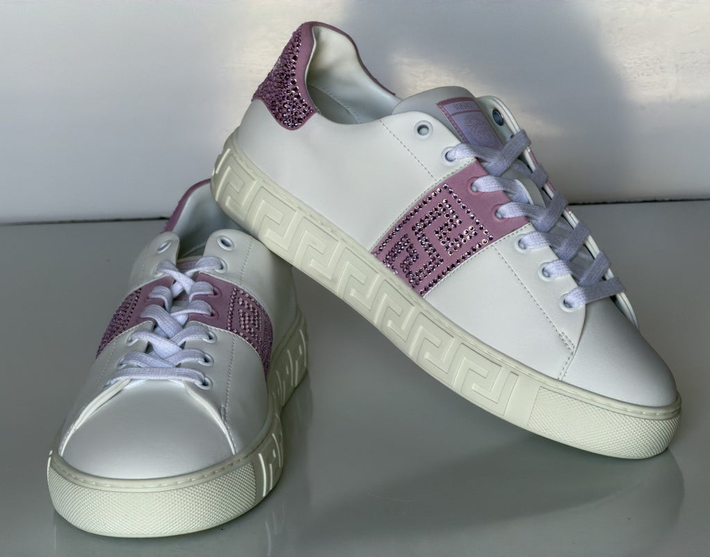 Versace Crystal Greek Women’s White/Pink Leather Sneakers 10 US (40) 1013568 NIB