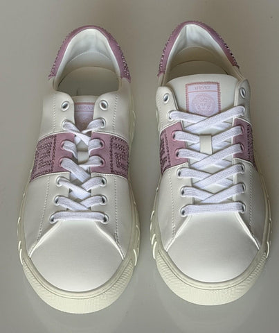 Versace Crystal Greek Women’s White/Pink Leather Sneakers 10 US (40) 1013568 NIB