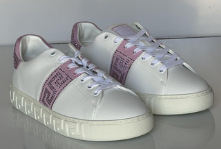 Versace Crystal Greek Women’s White/Pink Leather Sneakers 10 US (40) 1013568 NIB