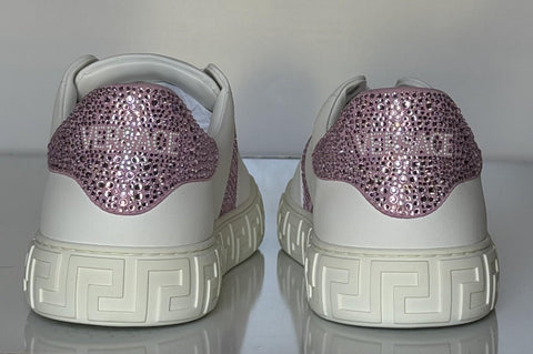 Versace Crystal Greek Women’s White/Pink Leather Sneakers 10 US (40) 1013568 NIB