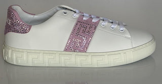 Versace Crystal Greek Women’s White/Pink Leather Sneakers 10 US (40) 1013568 NIB