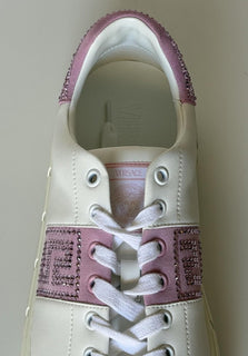 Versace Crystal Greek Women’s White/Pink Leather Sneakers 10 US (40) 1013568 NIB