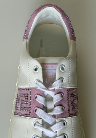 Versace Crystal Greek Women’s White/Pink Leather Sneakers 10 US (40) 1013568 NIB