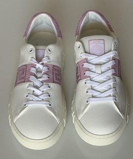 Versace Crystal Greek Women’s White/Pink Leather Sneakers 10.5 US 1013568 NIB