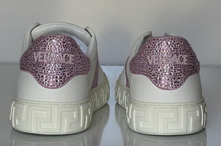Versace Crystal Greek Women’s White/Pink Leather Sneakers 10.5 US 1013568 NIB