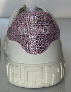 Versace Crystal Greek Women’s White/Pink Leather Sneakers 10.5 US 1013568 NIB
