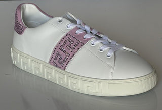 Versace Crystal Greek Women’s White/Pink Leather Sneakers 10.5 US 1013568 NIB