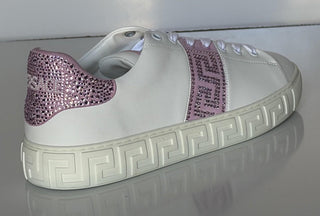 Versace Crystal Greek Women’s White/Pink Leather Sneakers 10.5 US 1013568 NIB
