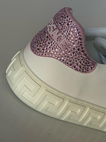 Versace Crystal Greek Women’s White/Pink Leather Sneakers 10.5 US 1013568 NIB
