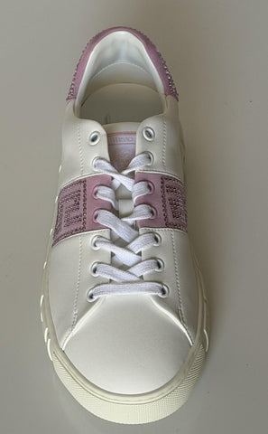 Versace Crystal Greek Women’s White/Pink Leather Sneakers 10.5 US 1013568 NIB