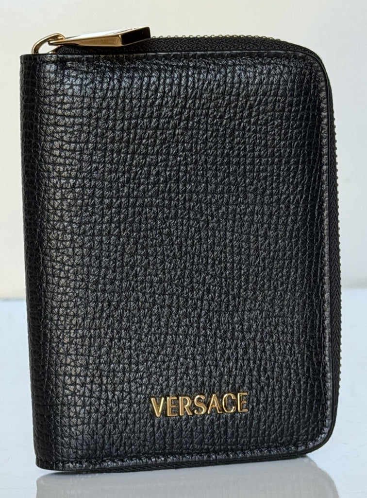 Versace Black Calf Leather Myth Zip Around Wallet 1016840 Made in Italy NWT $725