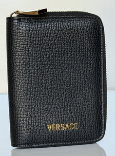 Versace Black Calf Leather Myth Zip Around Wallet 1016840 Made in Italy NWT $725