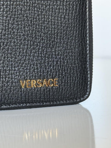 Versace Black Calf Leather Myth Zip Around Wallet 1016840 Made in Italy NWT $725