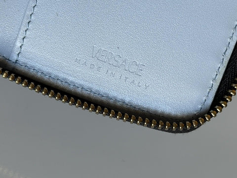 Versace Black Calf Leather Myth Zip Around Wallet 1016840 Made in Italy NWT $725