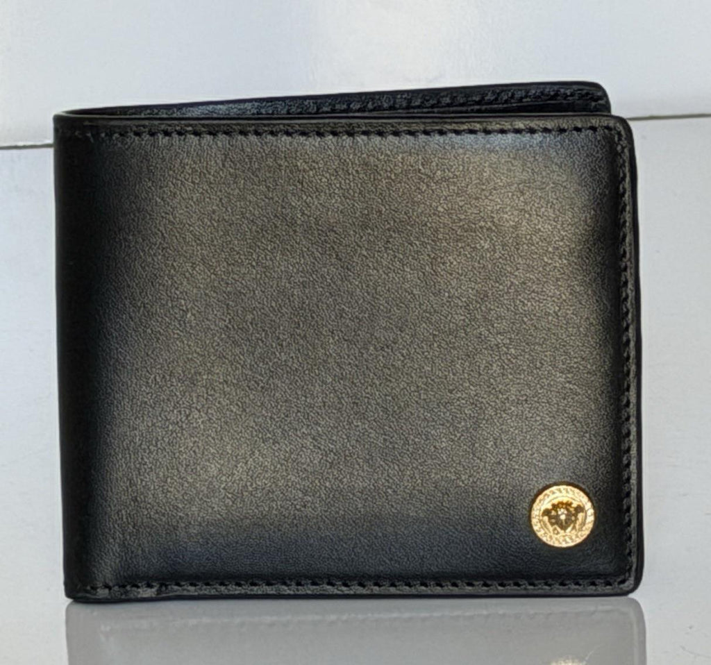 Versace Black Calf Leather Bifold Wallet 1006116 Made in Italy NWT $420