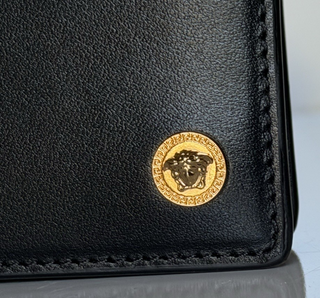 Versace Black Calf Leather Bifold Wallet 1006116 Made in Italy NWT $420