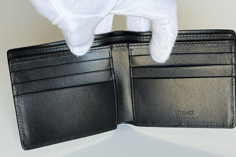 Versace Black Calf Leather Bifold Wallet 1006116 Made in Italy NWT $420