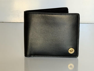 Versace Black Calf Leather Bifold Wallet 1006116 Made in Italy NWT $420