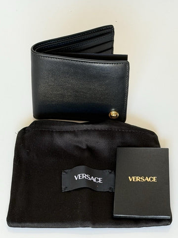 Versace Black Calf Leather Bifold Wallet 1006116 Made in Italy NWT $420