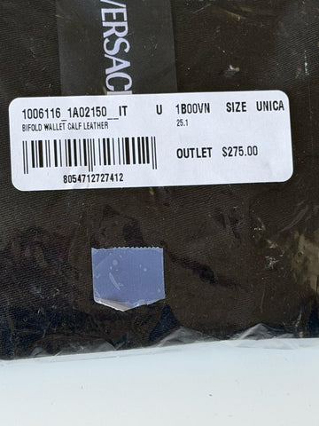 Versace Black Calf Leather Bifold Wallet 1006116 Made in Italy NWT $420