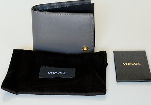 Versace Gray Calf Leather Bifold Wallet 1006116 Made in Italy NWT $420