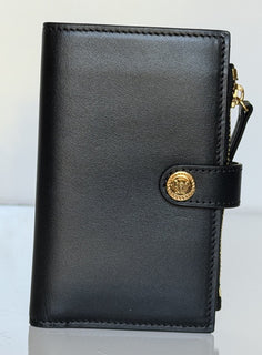 Versace Medusa Head Black Calf Leather Compact Card Wallet 1002897 Italy NWT