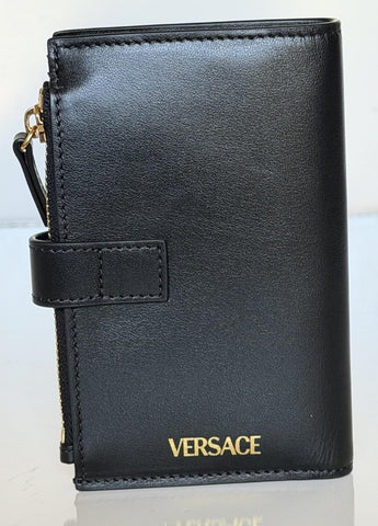 Versace Medusa Head Black Calf Leather Compact Card Wallet 1002897 Italy NWT
