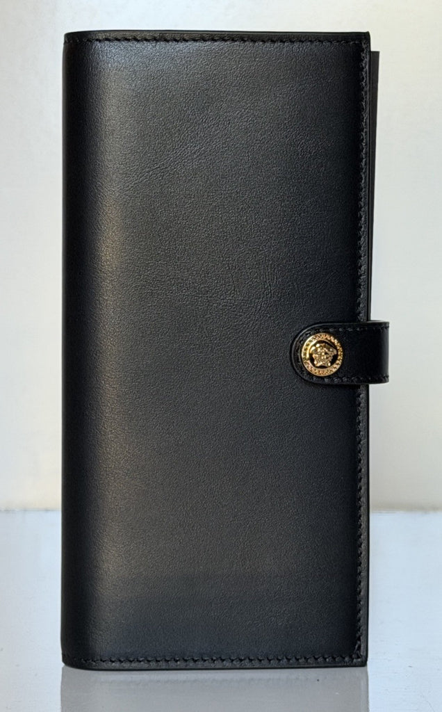 Versace Medusa Head Black Calf Leather Long Card Wallet 1002898 Italy NWT $625