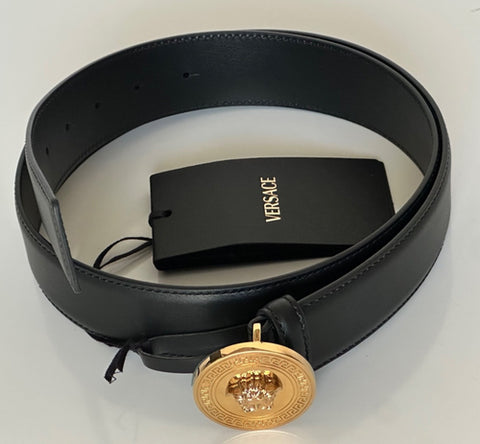 Versace Gold Medusa-Buckle Black Leather Belt 115 (46) Italy 1006276 NWT $600