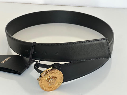 Versace Gold Medusa-Buckle Black Leather Belt 120 (48) Italy 1006276 NWT $600