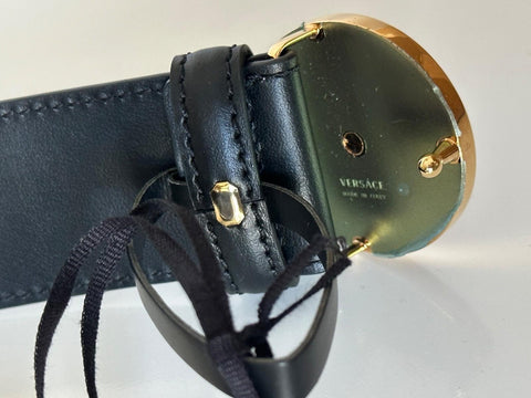 Versace Gold Medusa-Buckle Black Leather Belt 120 (48) Italy 1006276 NWT $600