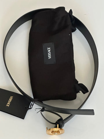 Versace Gold Medusa-Buckle Black Leather Belt 120 (48) Italy 1006276 NWT $600