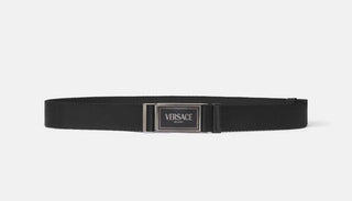 Versace Milano Buckle Ribbon/Leather Black Adjustable Belt 1016469 NWT $450