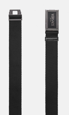 Versace Milano Buckle Ribbon/Leather Black Adjustable Belt 1016469 NWT $450