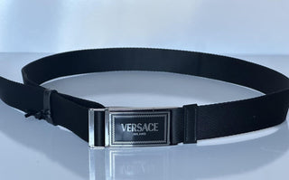 Versace Milano Buckle Ribbon/Leather Black Adjustable Belt 1016469 NWT $450