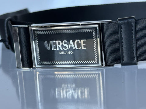 Versace Milano Buckle Ribbon/Leather Black Adjustable Belt 1016469 NWT $450