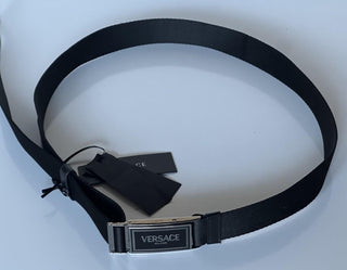Versace Milano Buckle Ribbon/Leather Black Adjustable Belt 1016469 NWT $450