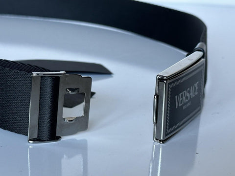 Versace Milano Buckle Ribbon/Leather Black Adjustable Belt 1016469 NWT $450