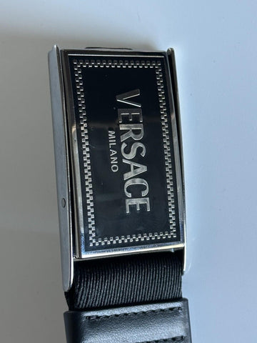 Versace Milano Buckle Ribbon/Leather Black Adjustable Belt 1016469 NWT $450