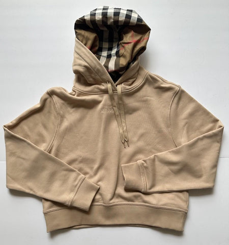 Burberry Talley Checked Sweatshirt with Hoodie Soft Fawn XL 8084392 NWT $760