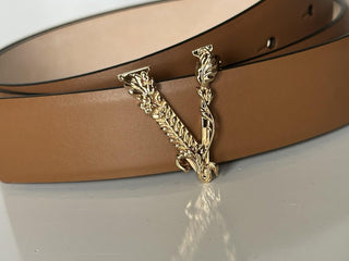 Versace Virtus Nude Calf Leather Belt 70 (28) Italy 1012380 NWT